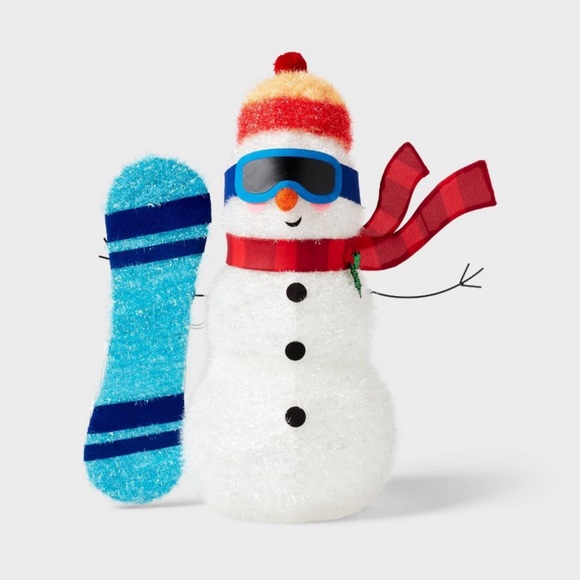 Christmas 28" Incandescent Tinsel Snowman with Snowboard Novelty Sculpture. - Picture 3 of 4